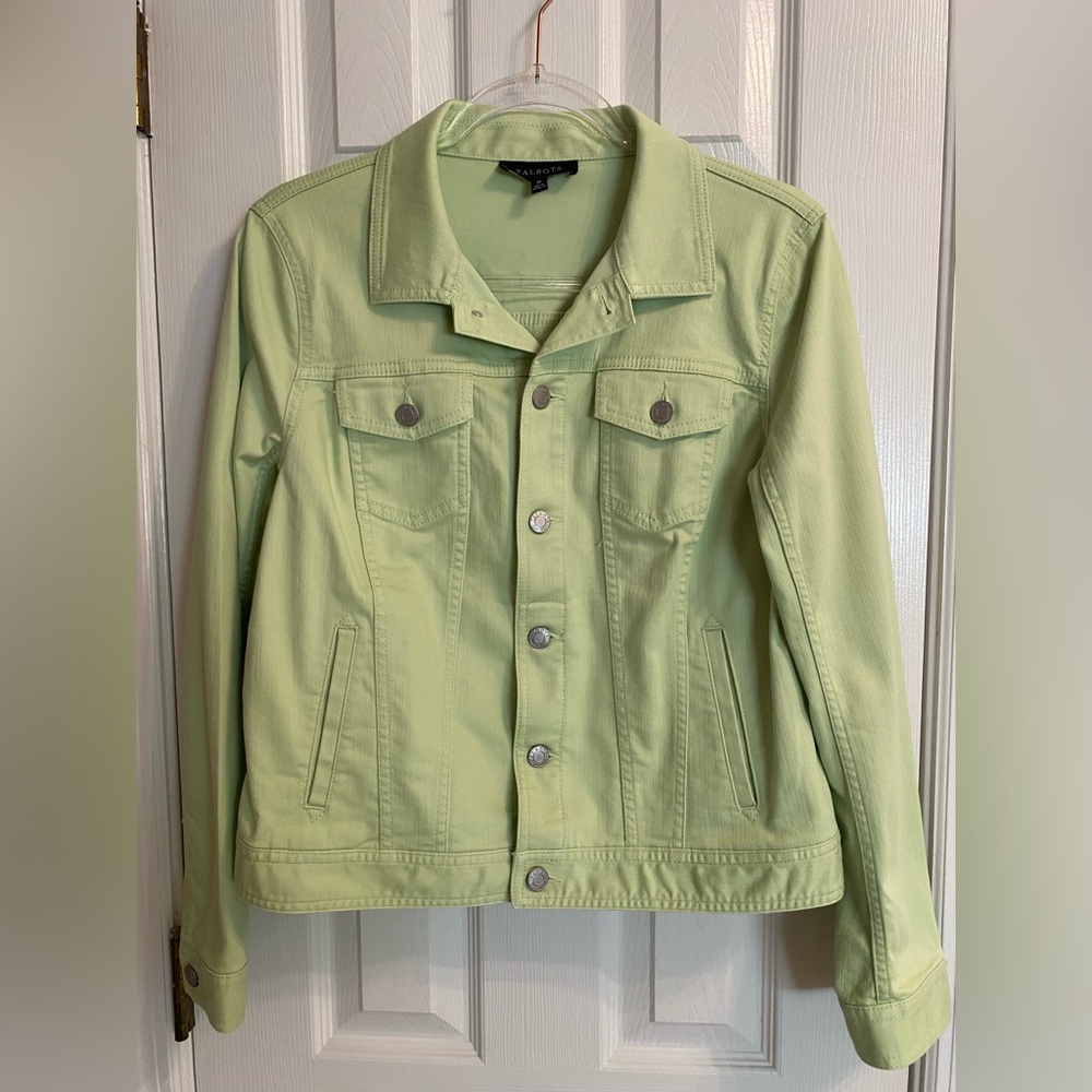 Talbots Women’s Size Medium Lime Green Denim Jean Jacket - Perfect for Spring